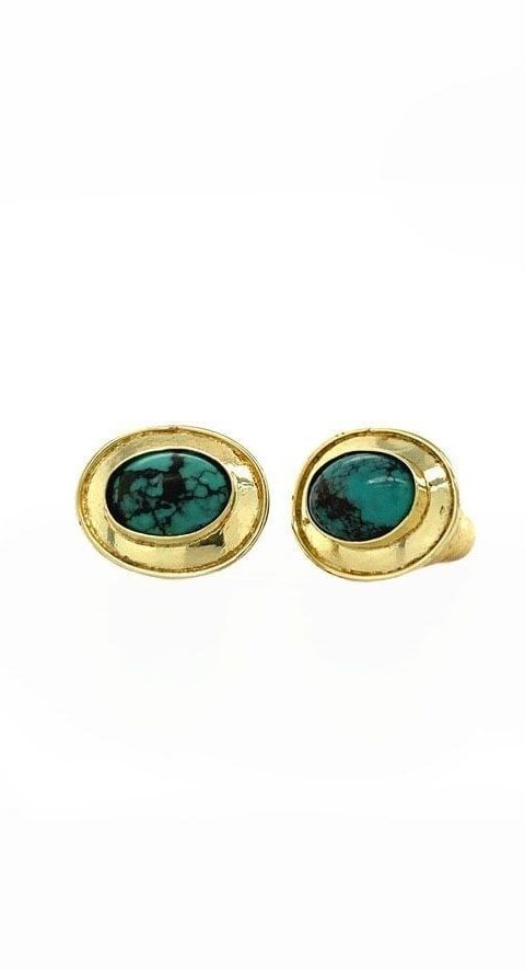 Vintage 14K Gold Stud Earrings with Turquoise